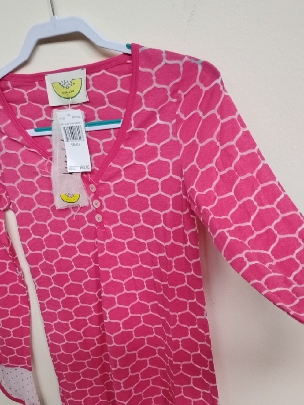 D- NWT Honeydew Intimates Hot Pink Geometric Henley Top - Picture 7 of 12